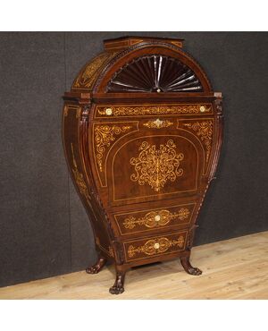 Grande secrétaire austriaco intarsiato in stile Biedermeier