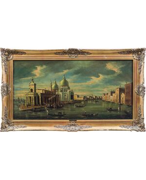 Francesco Guarana (attivo a Venezia nella seconda metà XIX sec.) - Venezia, veduta dell’inizio del Canal Grande con la basilica di S. Maria della Salute.