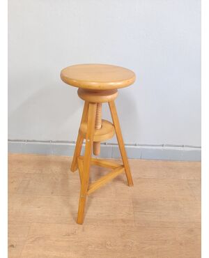 SGABELLO REGOLABILE IN LEGNO DI FAGGIO SOLIDO E ROBUSTO ANNI 80