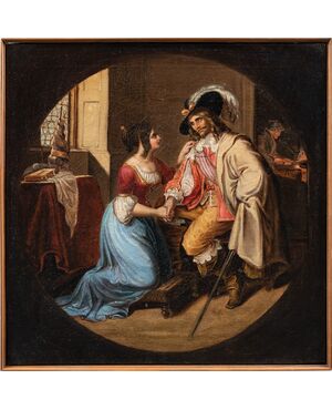 Pittore romantico italiano (XIX sec.) - Dama e moschettiere.