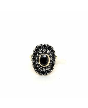 ANELLO IN ORO E ARGENTO CON  ZAFFIRI NERI