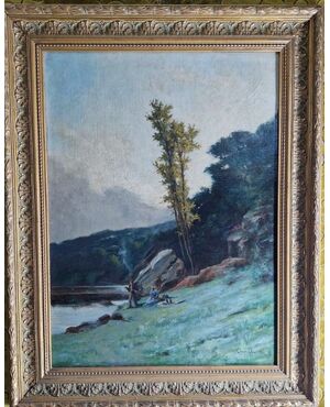 Picnic in riva al fiume pittore Clovis Francois DIdier  