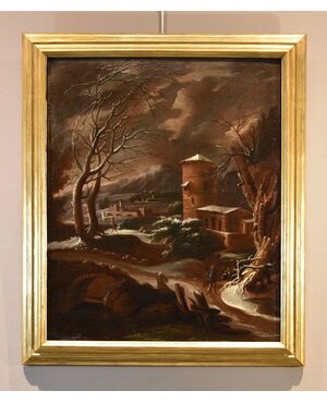 Paesaggio invernale, Francesco Foschi (Ancona, 1710 - Roma, 1780) Attribuibile