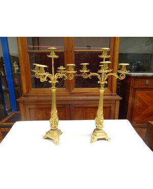 Coppia di grandi candelabri in bronzo Napoleone III 1870 Piemonte