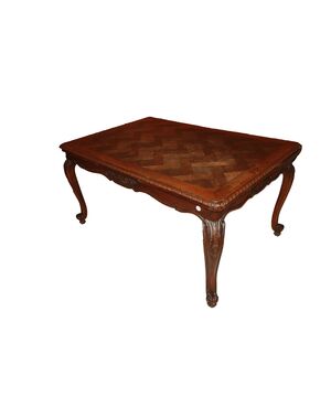 Tavolo Provenzale Francese del XIX secolo In Legno di Rovere con piano parquettato