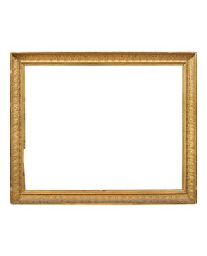 Cornice neoclassica in legno intagliato e dorato. Toscana, inizi XIX secolo.