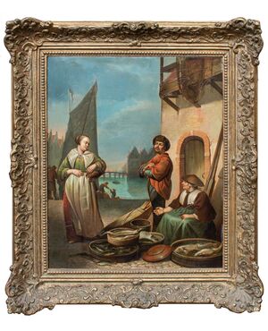 Seguace di Hendrick Maertensz Rokes detto Sorgh (Rotterdam, 1610 o 1611 - 1670), Scena di mercato