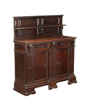 Credenza Barocca con Piattaia in Noce Piemonte Inizio XVIII Secolo