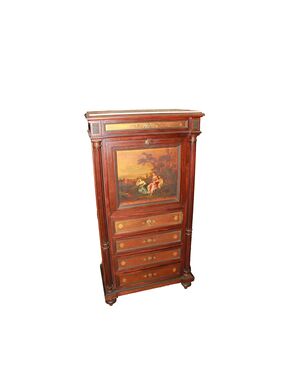 Secretaire francese stile Napoleone III Dipinto con scena galante Vernis Martin