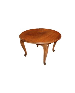 Tavolo Provenzale con Piano Circolare allungabile del 1800 In Legno Di Noce