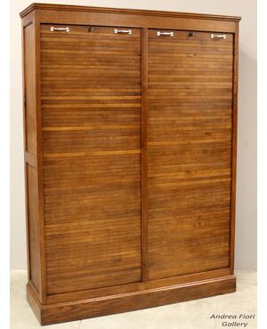 Antico classificatore archivio schedario serranda in rovere