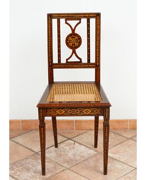 Sedia antica Luigi XVI in legni pregiati. Lombardia XVIII secolo.
