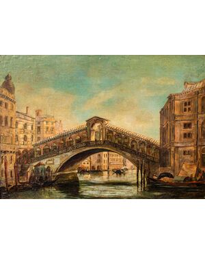 Giovanni Bonomi (Venezia, attivo nella seconda metà del XIX secolo), Veduta con il Ponte di Rialto