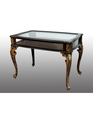 Vetrina/Bacheca antica Napoleone III in legno ebanizzato con innesti di intarsio in madreperla. Francia XIX secolo.