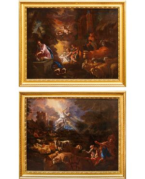 Carlo Preda (Milano, 1651 o 1652 – 1729),  Annuncio e Adorazione dei pastori