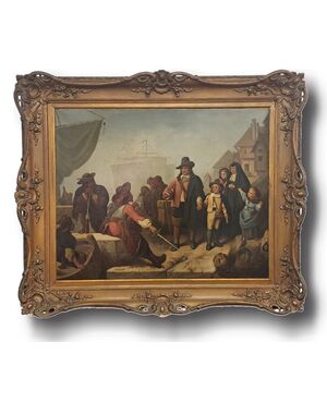 " SCENA DI PORTO CON FIGURE" - AMBITO FIAMMINGO - XIX SEC.