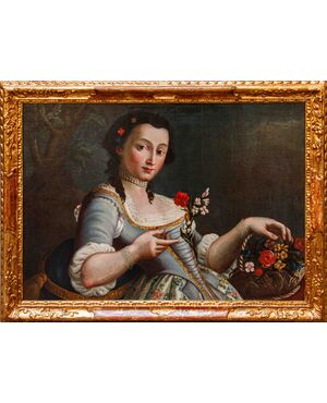 XVIII secolo, cerchia di Pietro Antonio Rotari (Verona, 30 settembre 1707 – San Pietroburgo, 31 agosto 1762), Ragazza con cestino di fiori