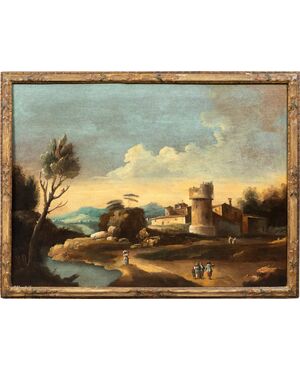 Francesco Tironi (Venezia 1745 - Venezia 1797) - Paesaggio veneto con pastori e armenti. 
