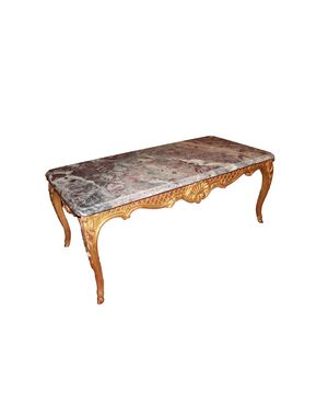 Tavolino basso francese stile Luigi XV dorato foglia oro di inizio 1900