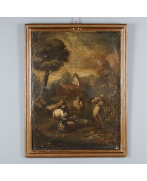 Dipinto Paesaggio con Pastore e Pecore