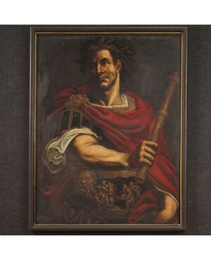 Raro dipinto italiano ritratto di Giulio Cesare del XVII secolo