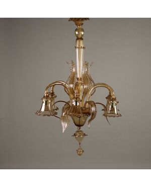 Lampadario in Vetro Soffiato Veneziano Murano XX Secolo