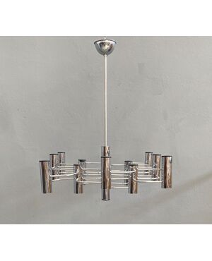 Lampadario 12 luci di Gaetano Sciolari, anni '70