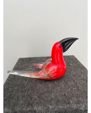 Submerged glass toucan with gold inclusions.Seguso manufacture, Murano.     