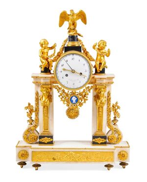 Gilt bronze and marble table clock, Le Blond Fils, Paris, 19th century