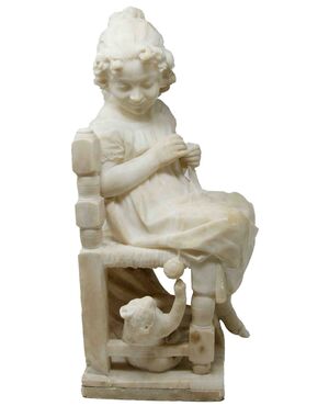 19th century, Girl with kitten