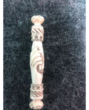 Ivory needle case with hands, Europe.