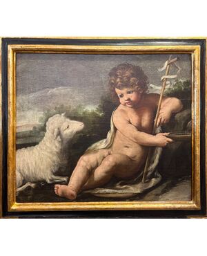 Saint John as a child with a lamb, oil painting on canvas from the 17th century