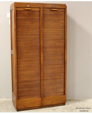Antique oak roll-top filing cabinet