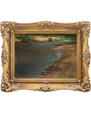 French Impressionist painter (19th century) - Landscape with lake.