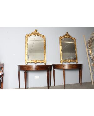 Antica coppia di console  noce Parma 1770 . Luigi XVI mezza luna con gambe strozzate . Mis 118 x 58