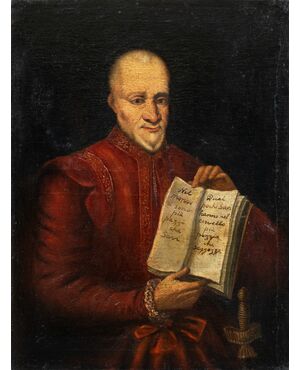 Pittore italiano (XVIII sec.) - Ritratto di gentiluomo con aforismo.