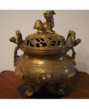 Antique small French brass incense burner from the 1800s
