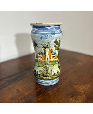 Antique Albarello pharmacy vase, 18th century Naples. 20 cm