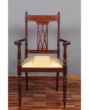 Antique Victorian mahogany armchair from the 1800s with inlays