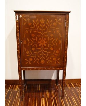 Antique Dutch cabinet from the 1800s in richly inlaid mahogany wood