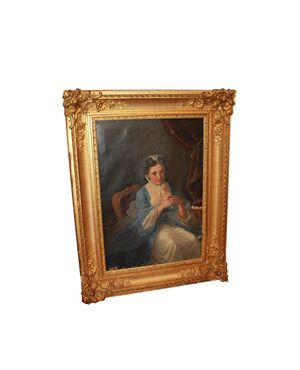 French oil on canvas from the 1800s depicting Portrait of a Lady