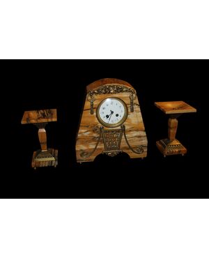 Clock set with French Art Deco style marble candlesticks from the early 1900s