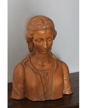 Antique terracotta bust, Liberty style, 1920s, Tuscan Noblewoman. h 52
