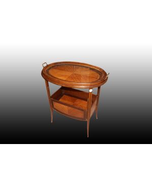 French Louis XVI coffee table with crystal tray and flaps