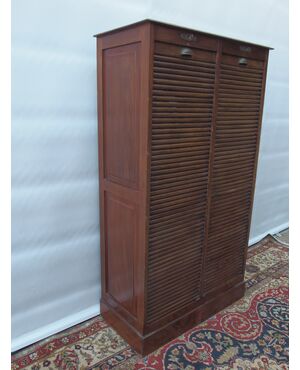 EARLY 20TH CENTURY SOLID WOOD DOUBLE OFFICE ROLLER SHUTTER - cm W84xD52xH149
