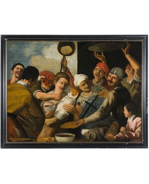 18th-century Lombard school, "Party with a swaddled cat"
