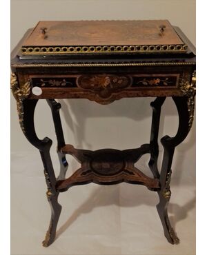 Precious ice-carrier coffee table, inlaid flower box, ebonized Napoleon III style, France, 19th century