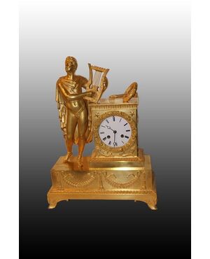 1800s Parisian Empire Table Clock "Man with Lyre"