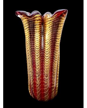 Large submerged heavy glass vase 'cordonato oro'. Barovier e Toso. Murano.