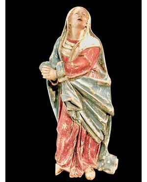 Polychrome wooden sculpture with glass eyes depicting Our Lady of Sorrows. Naples.